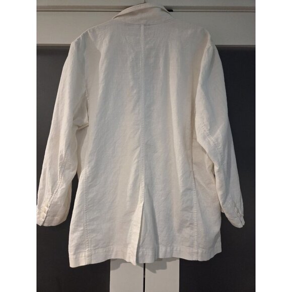 90s Liz Sport Cotton Linen Blazer Womems Sz L French Seams Classic - Picture 2 of 14